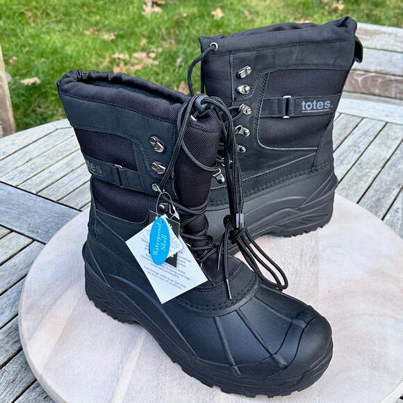 Totes Brody Mens Waterproof Boots Size 11 Black Thermolite Insulated Winter Boot - Picture 1 of 12